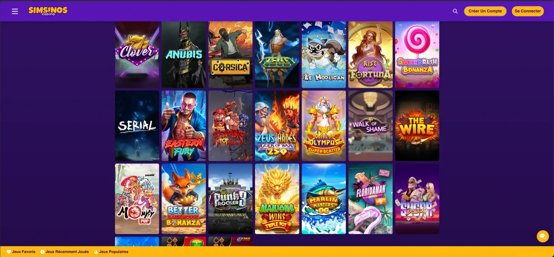 Catalogue de machines à sous Simsinos Casino
