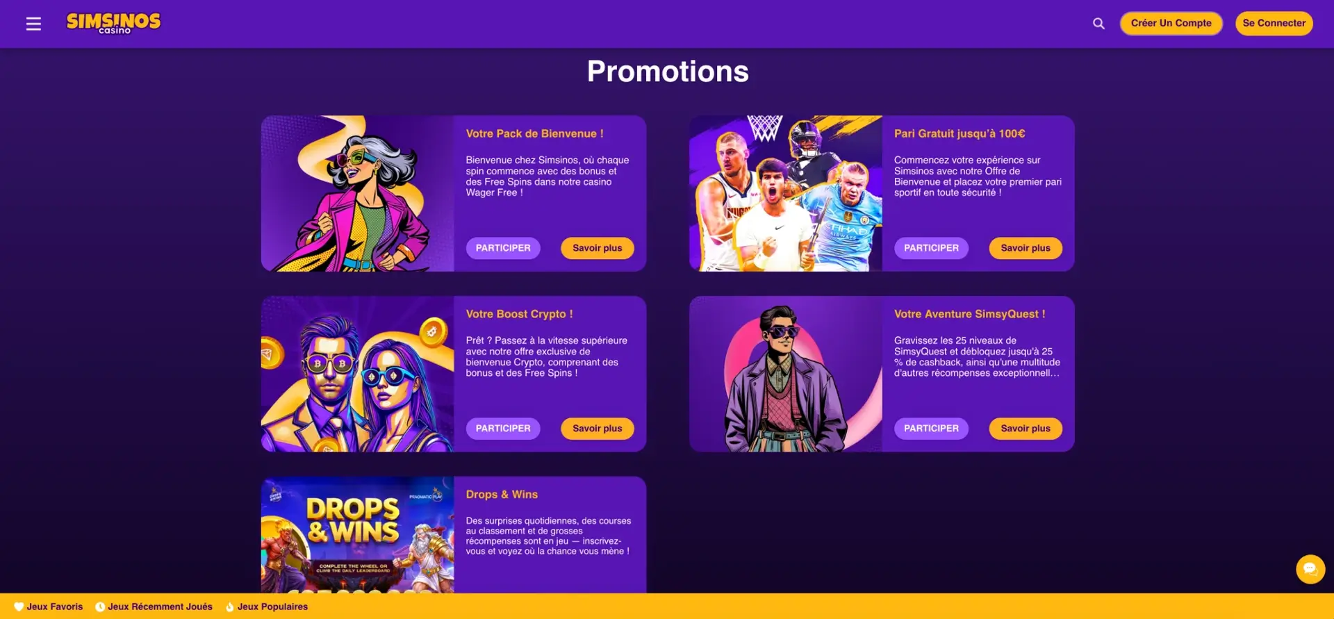 Promotions disponibles sur Simsinos Casino